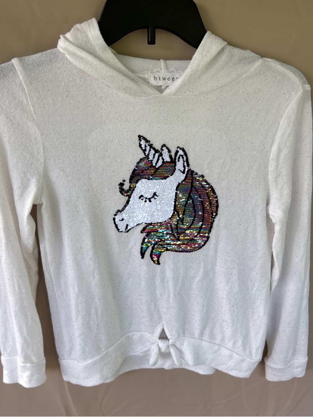 btween White Hoodie with Multicolor Sequin Unicorn